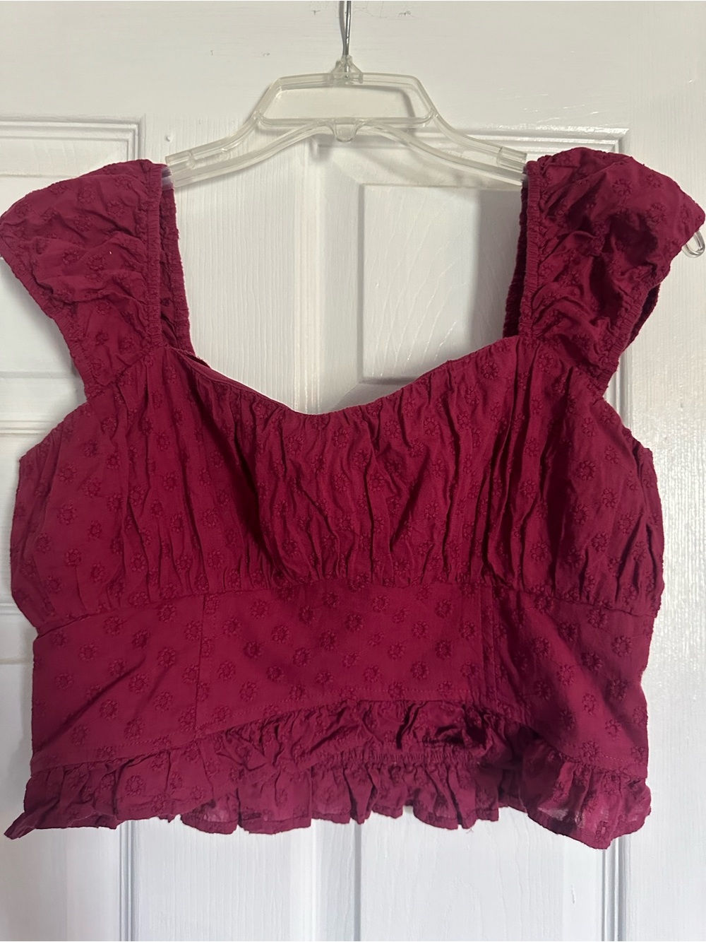 Hollister Burgundy Eyelet Ruffle Crop Top